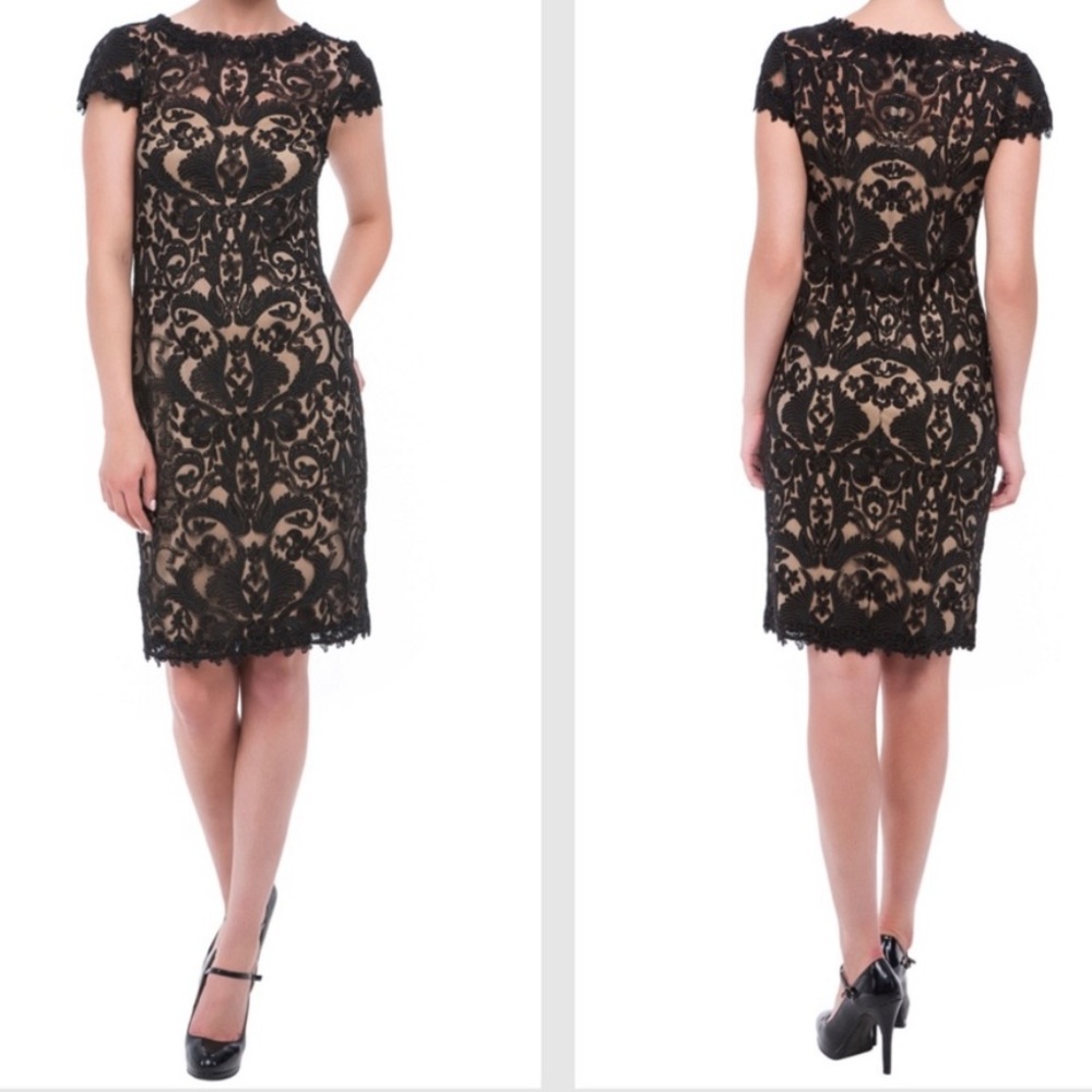 Tadashi Shoji Black Corded Lace Cap-Sleeve Dress